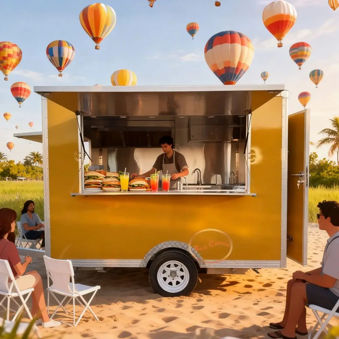 

Commercial Towed Mobile Food Cart Multifunctional Outdoor Street Vending Vehicle Ideal for Startup Food Business