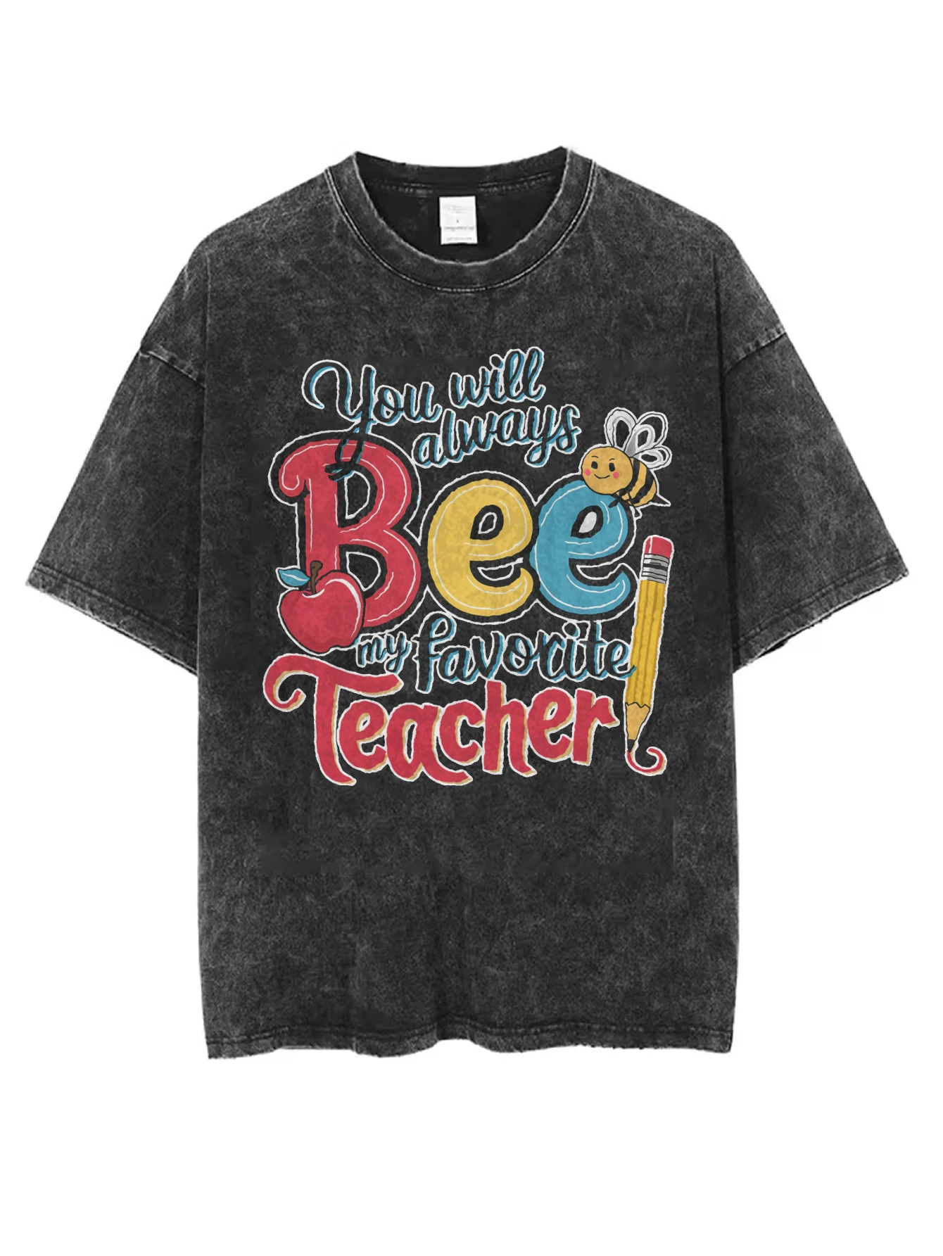 تي شيرت أسود مغسول برقبة دائرية مريح وفضفاض مناسب للهالوين مطبوع تصميم أزياء الشتاء للرجال والنساء الأكثر مبيعًا