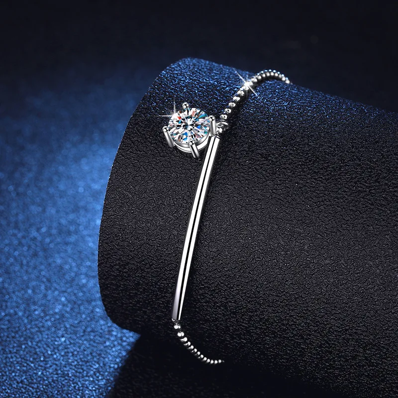 "Elegant S925 Silver 1ct Moissanite Crescent Moon Bracelet/Anklet for Women Valentine's Day gift