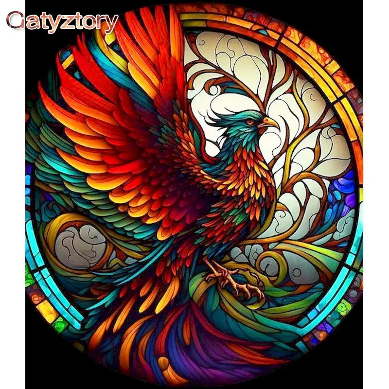 

GATYZTORY Frameless Color Phoenix DIY Painting By Numbers Acrylic Paint On Canvas Kit Animals Paint By Numbers For Home Decor Ar