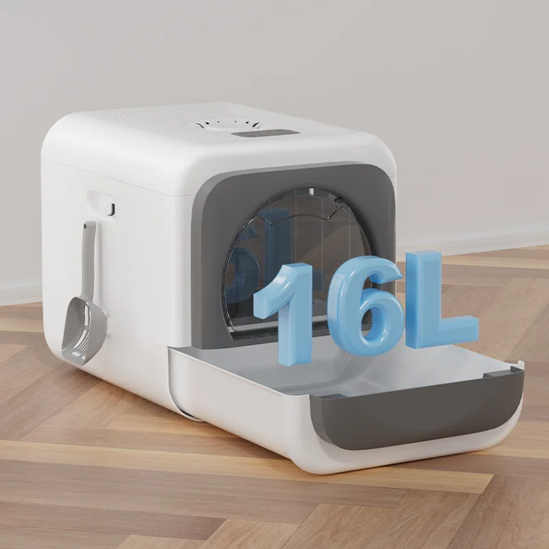 صندوق فضلات القطط الذكي المغلق القابل للطي وإزالة الروائح الكريهة من البلازما ومضاد للرذاذ ومضاد للتتبع للحيوانات الأليفة #3