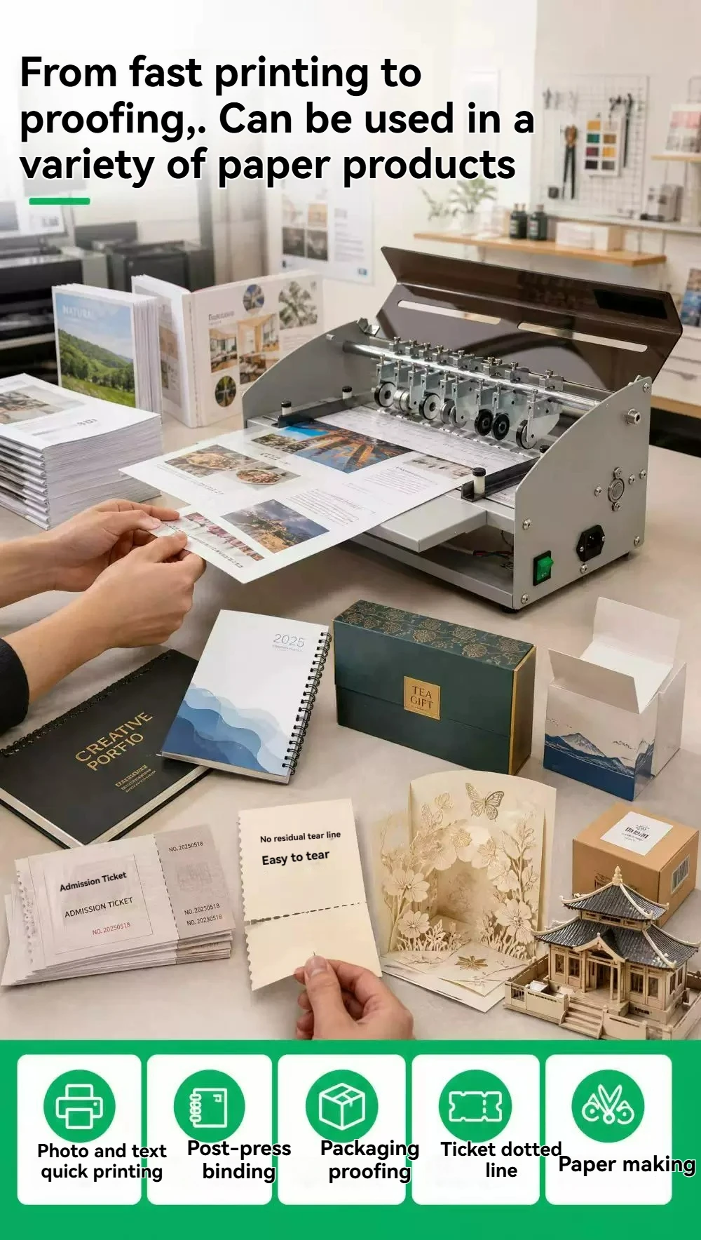 Electric Paper Creasing Machine Creasing and Perforating Cutting Machine Book Spine Folding  Covers, Business Cards Folded Sheet