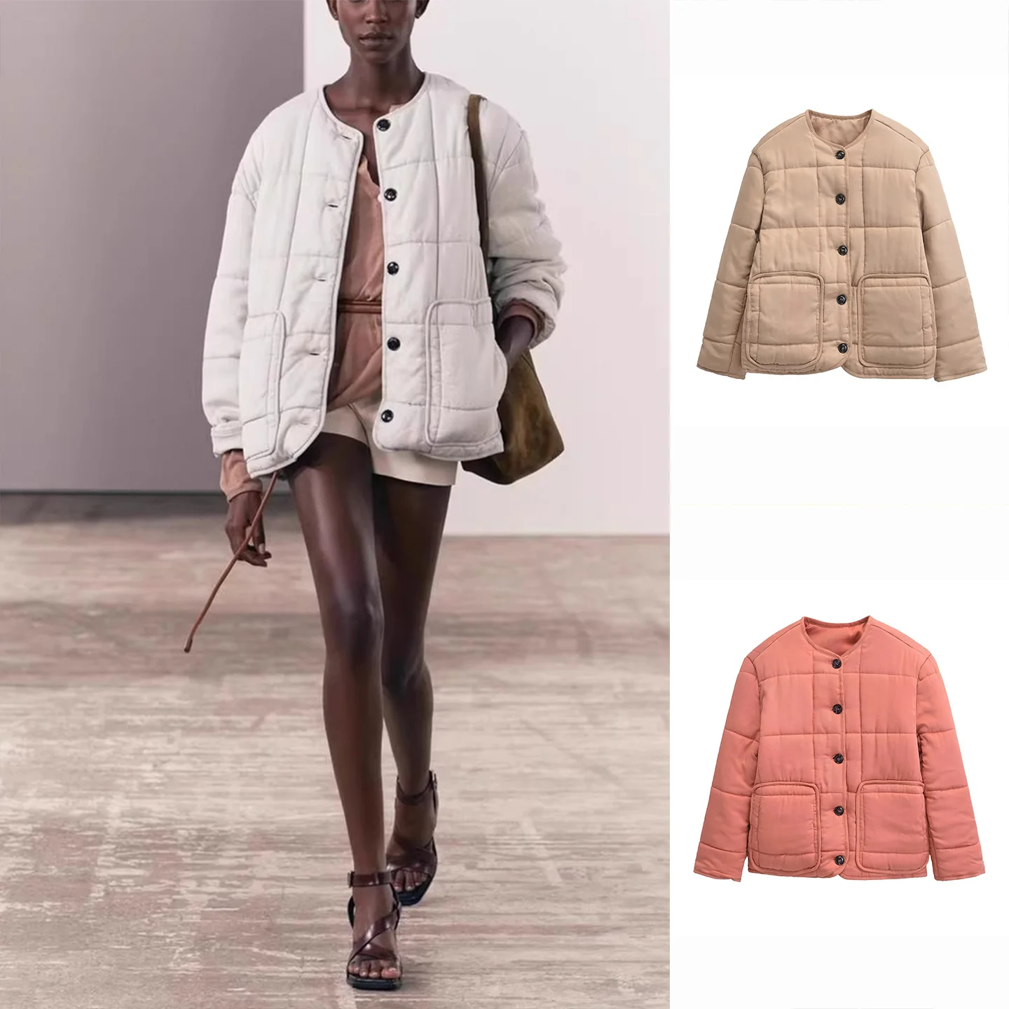 ربيع جديد وصول المرأة عارضة Sle طويلة Sve جولة Ne ket تصميم القطن Jaet ملابس خارجية تخفيف قطع مستقيمة #1