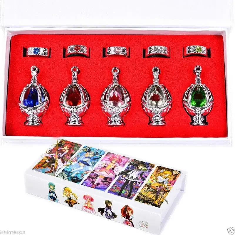 

Puella Magi Madoka Magica Soul Gem Crystal Necklace Pendant Rings Keychains Cosplay Prop10pcs in Gift Box Collectibles