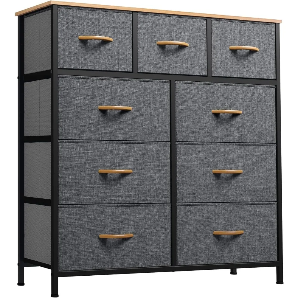 

Fabric Storage Dresser, Closet Dresser & Chest of Drawers for Living Room, Sturdy Steel Frame, Wooden Top Easy Pull Fabric Bins