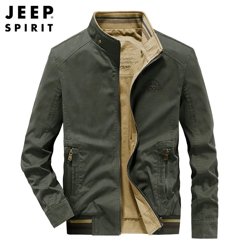 JEEP SPIRIT Autumn Fashion Stand Collar Business Solid Coat Men Double Sided Jacket Casual Slim Jacket Overcoat For Male Clothes