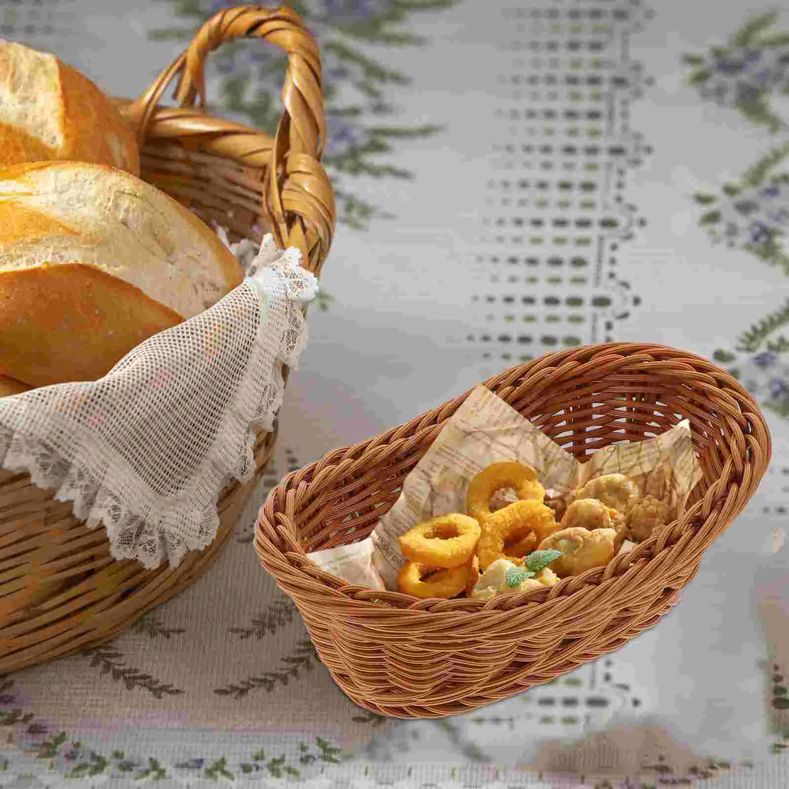 

2 Pcs Rattan Fruit Bowl Imitation Basket Storage Bins Kitchen Container Oval Serving Tray Plastic