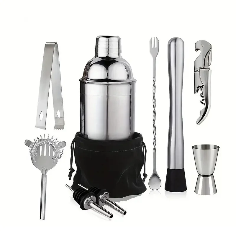 

6/7/10pcs Stainless Steel Cocktail Shaker Kit, Bartender Tools, Martini Mixer Set with Bag