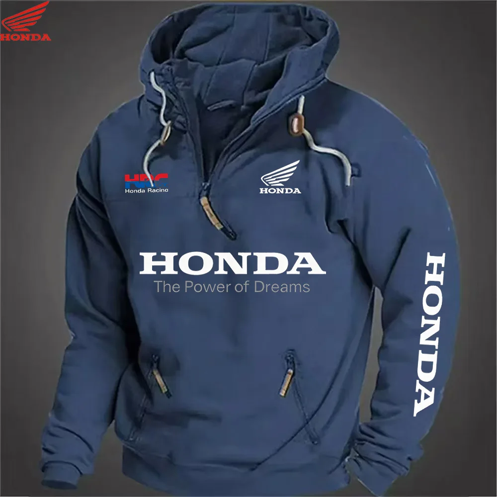 Men's Honda Motorcycle Hoodie with European Sporty Style Zipper Sleeve Pocket Loose Casual Sweater with Shoulders Hoodie