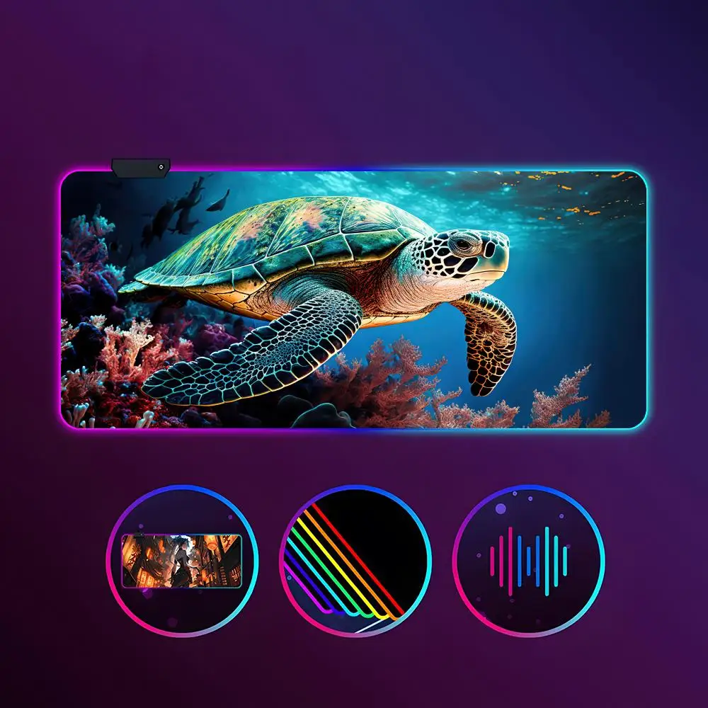 

Коврик для мыши «Морская черепаха» с RGB-подсветкой, 900x400 мм, большой настольный коврик, нескользящий, очень большой игровой/офисный коврик для мыши