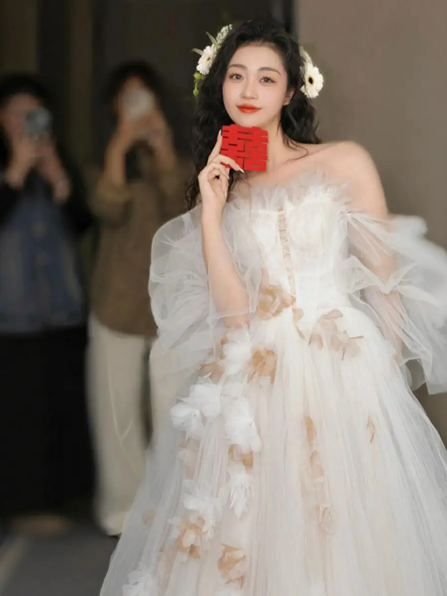 

Princ Sle Wedding Dr One oulder Long Skirt for Bride Forest System Ele Outgoing Princ Feelings No Sve