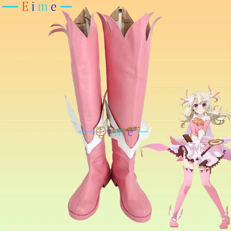 fate-kaleid-liner-illyasviel-von-einzbern-cosplay-shoes-pink-boots-halloween-pu-leather-shoes-cosplay-prop-custom-made-big-size