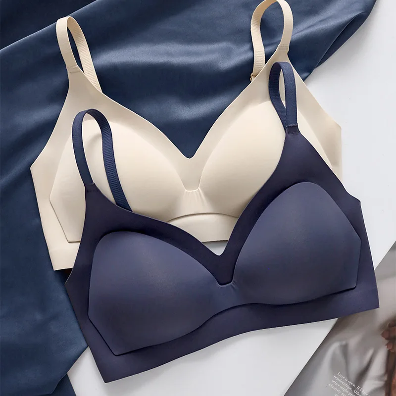 Small chest, thin, fixed air cup, one piece underwear for women without steel ring, gathered bra, comfortable and nude feeling