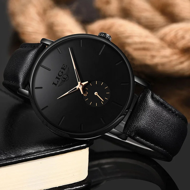 LIGE 2023 Fashion Mens Watches Top Brand Luxury Quartz Watch Men Casual Genuine Leather Waterproof Sport Watch Relogio Masculino