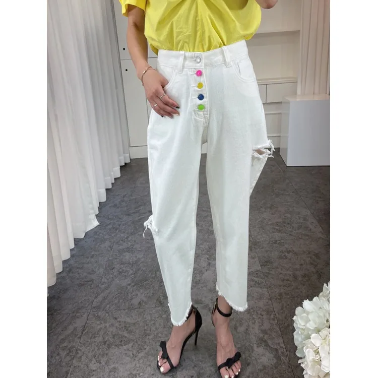 

Summer 2026 Chic Fashionable Straight Leg Jeans High Waist Button Closure Casual Coated Denim Women's Premium Jeans