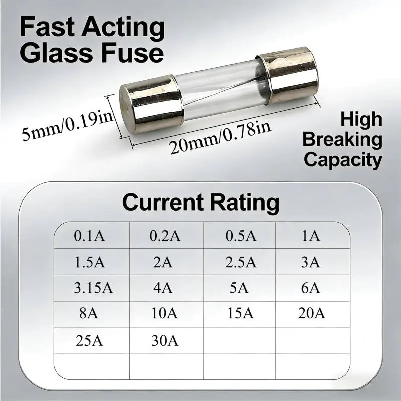 5*20 / 6*30 Schnell reagierende Glasrohrsicherungen Auto-Glasrohrsicherungsset Mit Box Stromstärke 0,1-35A Haushaltssicherungen – Detail 3