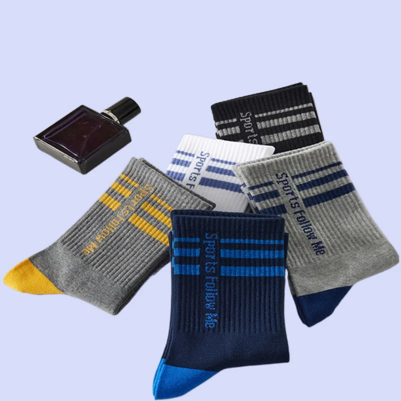 Calcetines de tubo alto para hombre, medias transpirables, absorbentes del sudor, transpirables, con contraste de rayas, elásticas, cómodas, para correr, 5/10 pares