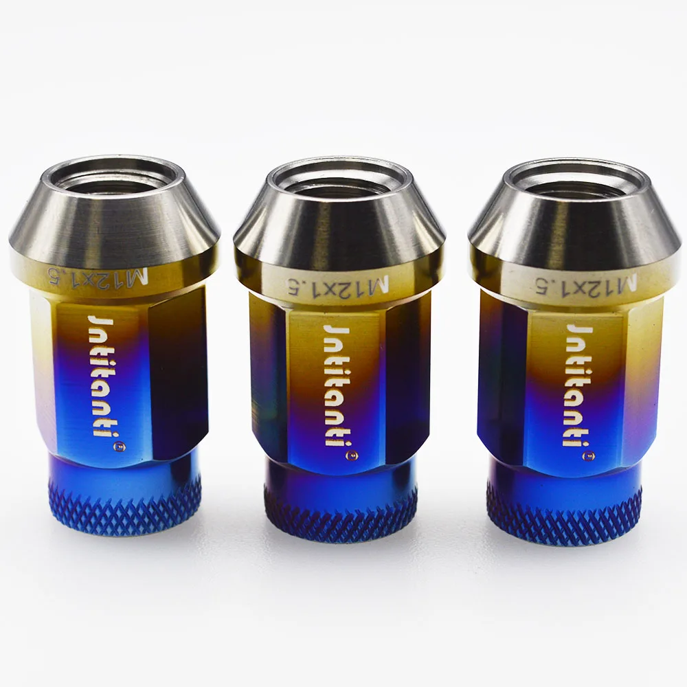 

Jntitanti Gr.5 titanium knurled lug nut M12x1.5x38mm with open end and cone seat