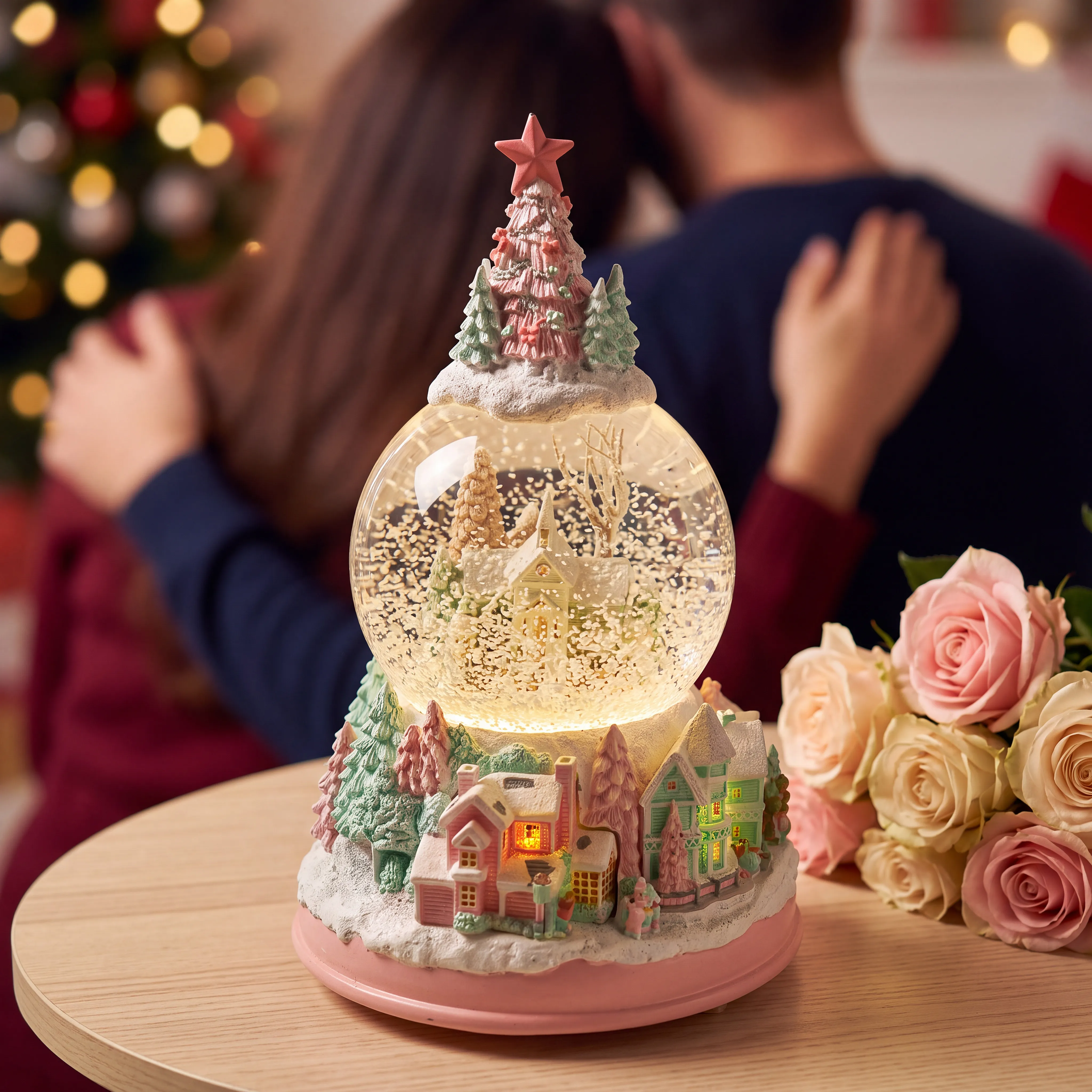 Christmas High-value Snow Crystals with Music Sculptures Home Desktop Decorations Handicrafts Ornaments Christmas Gifts