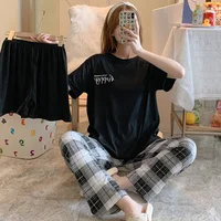 New women's summer three-piece pajamas homewear women short-sleeved trousers cartoon leisure women's homewear pajamas set - Image 3
