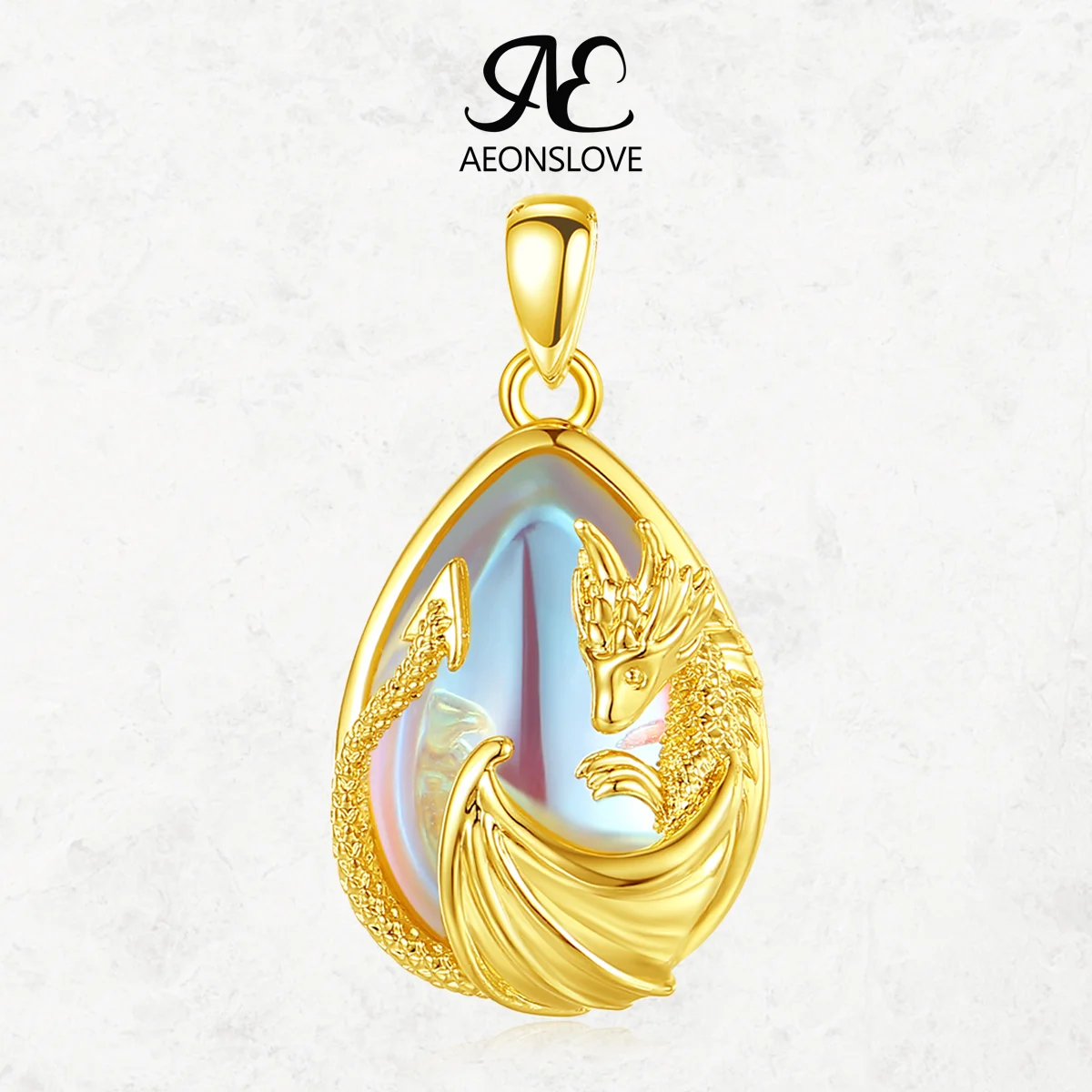 AEONSLOVE Moonstone Dragon Necklace Teardrop Healing Crystal Stone Pendant Mystic Pagan Jewelry Spiritual Gift for Men Women
