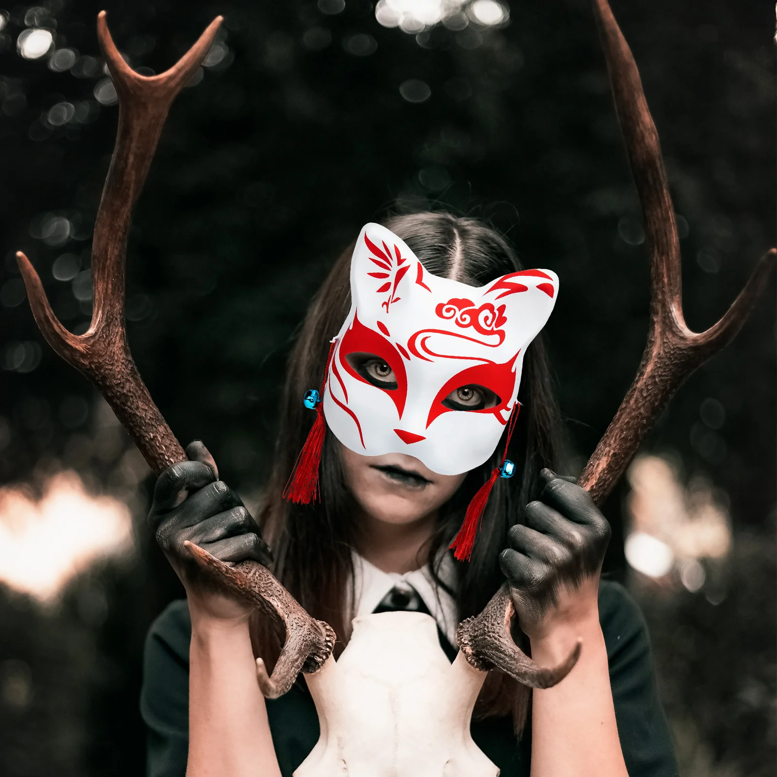 

2 Pcs Fox Mask The Masks Halloween Costumes Diy Kitsune Japanese Pvc Half Face Furry Base