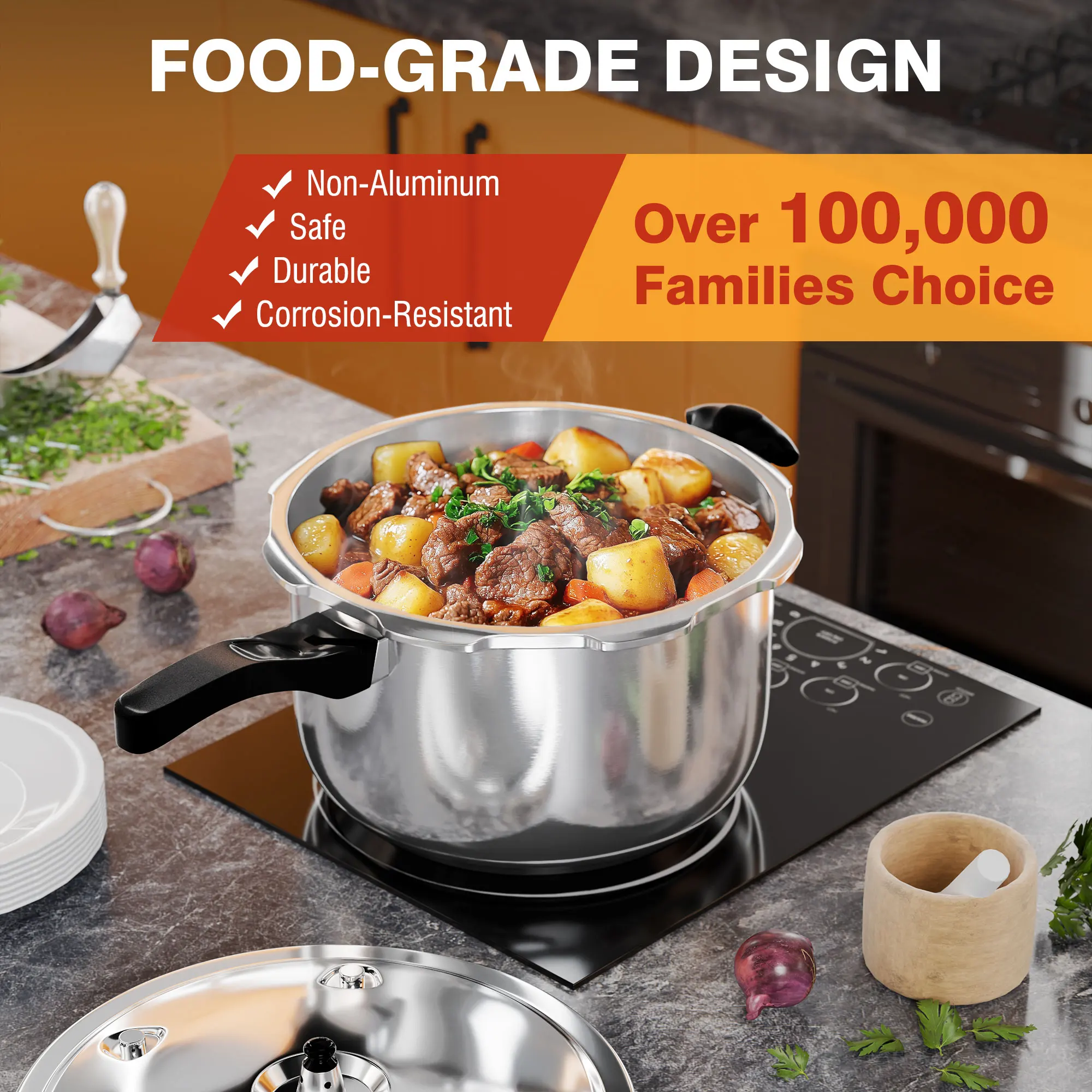 WantJoin 6-14L Stainless Steel Pressure Cooker,Equipped With Spring Valve Safeguard Devices,Compatible with Gas&Induction