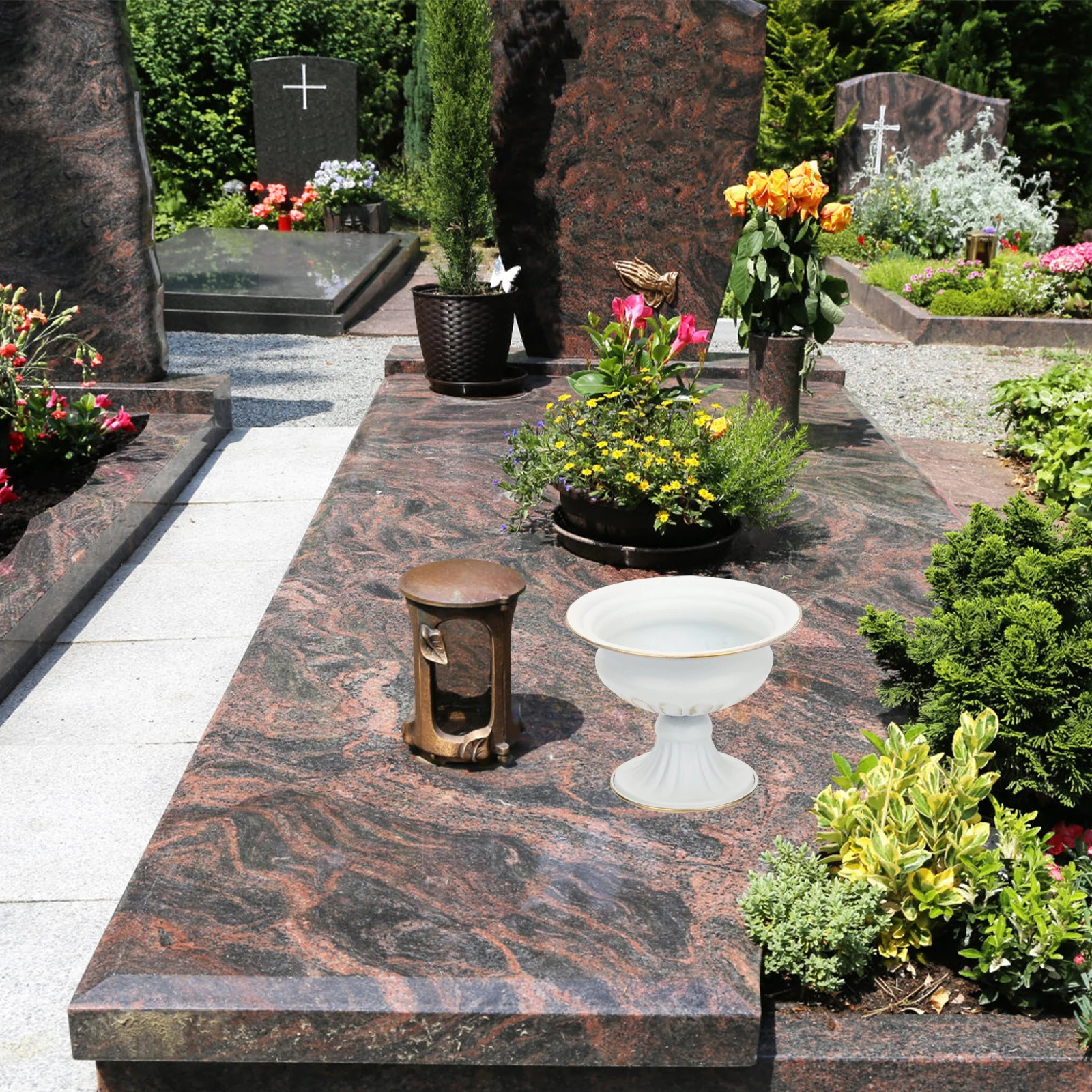 

Exquisite Memorial Decorative Cemetery Flowerpot Metal Container For Graveyard Headstone Vase Lawn Flower Holder Grave
