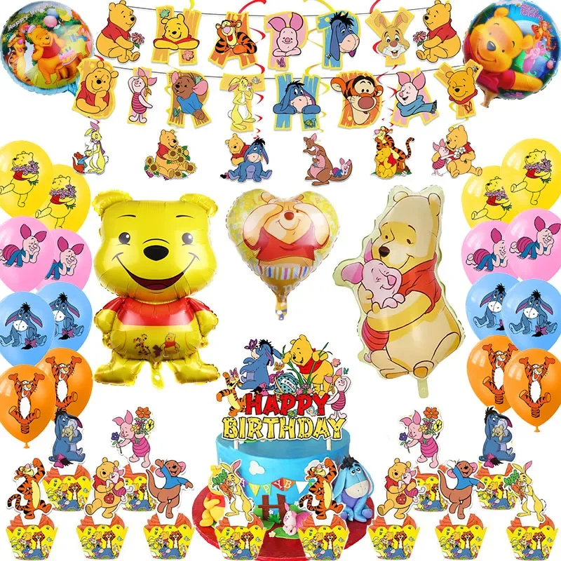 Disney Cartoon Winnie the Pooh Birthday Decoration Balloon Banner Backdrop Cake Topper  Party Supplies Baby Shower