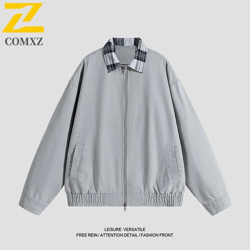 

COMXZ 2025 New Streetwear American Vintage Workwear Washed Distressed Jacket Coat Loose Fit Top outdoor lightweight windbreaker