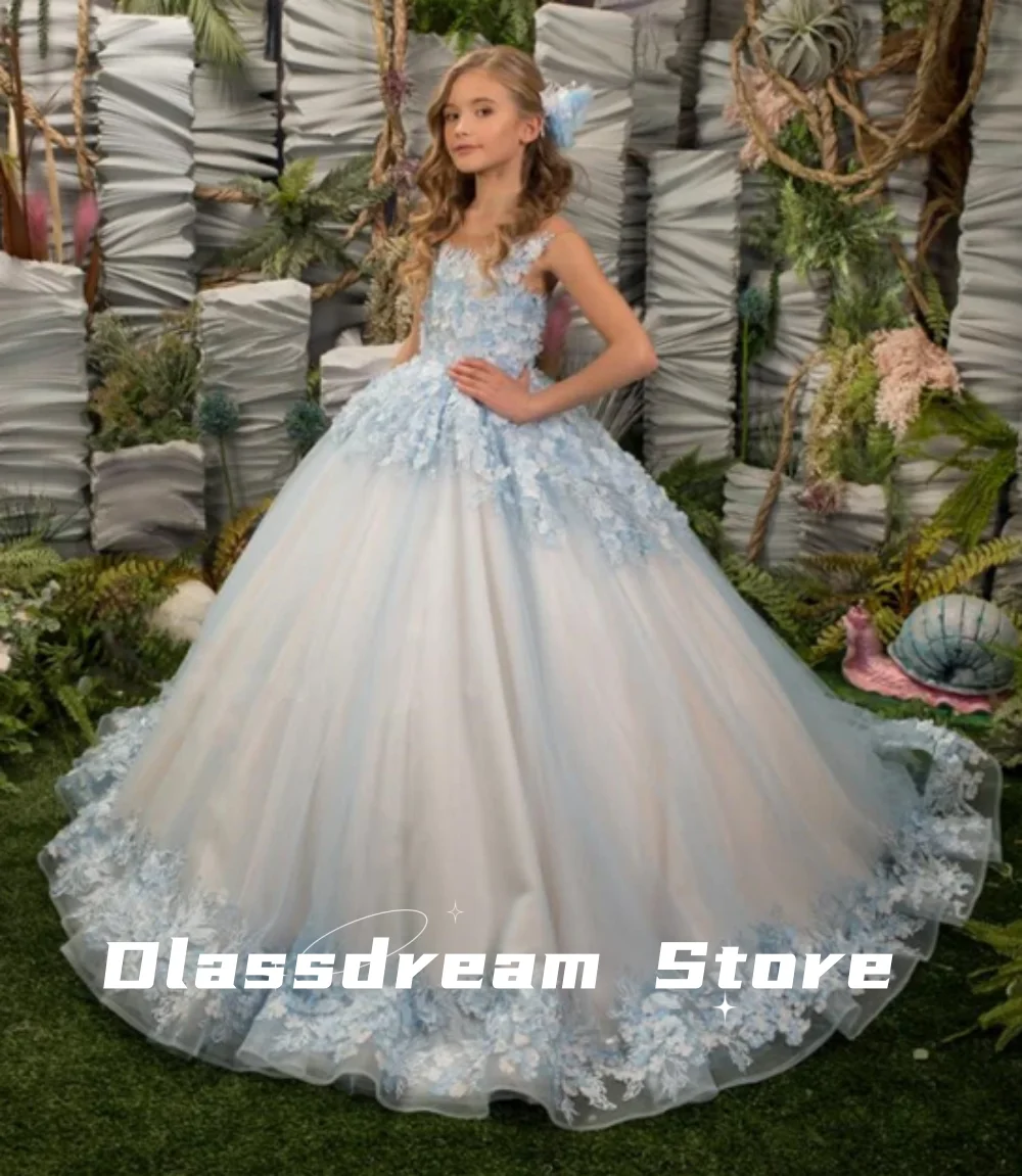 

2024 Luxury Lace Flower Girl Dresses For Wedding Applique Sleeveless Kids Birthday Party vestidos de fiesta Girl Party Dresses
