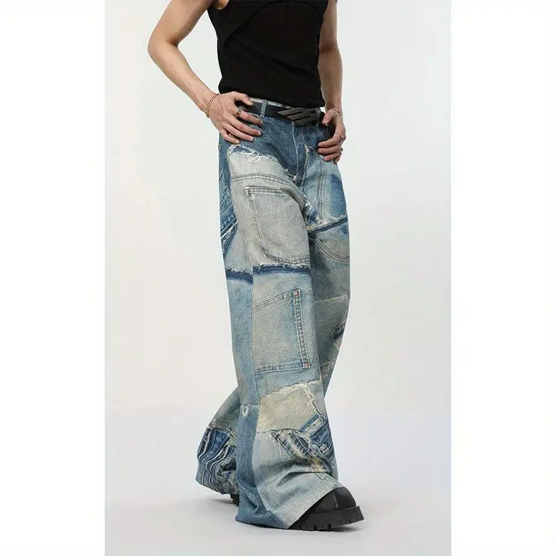 American hip-hop men and women street trend personalized washed straight leg jeans autumn couple loose retro casual pants y2k