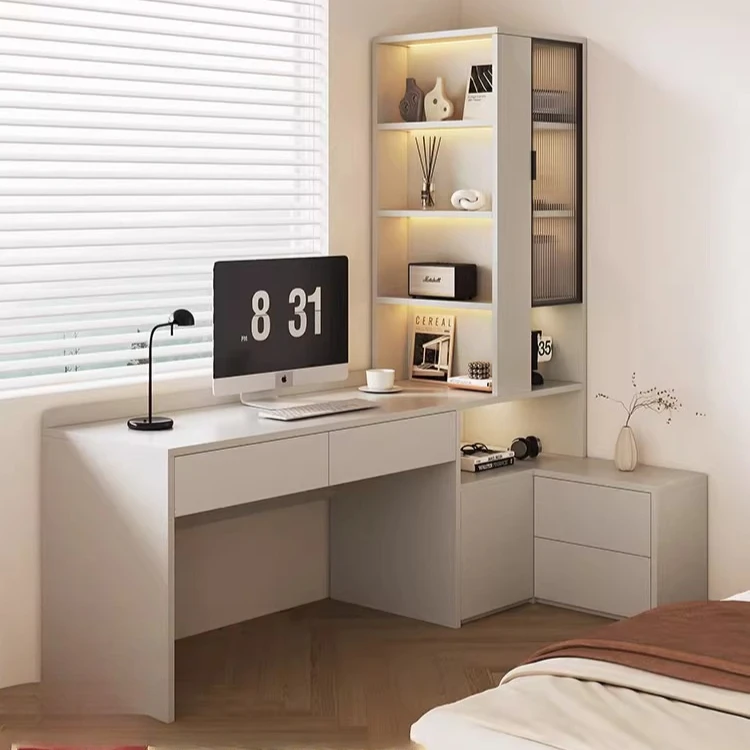 Home corner desk, bookshelf, bedside table combination children's writing desk, customizable solid wood bay window, corner compu
