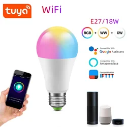 Inteligentna żarówka, E27 Tuya WiFi LED RGB lampa, praca dla Google Home Alexa Tuya inteligentne życie kompatybilne z Amazon Alexa Echo Google