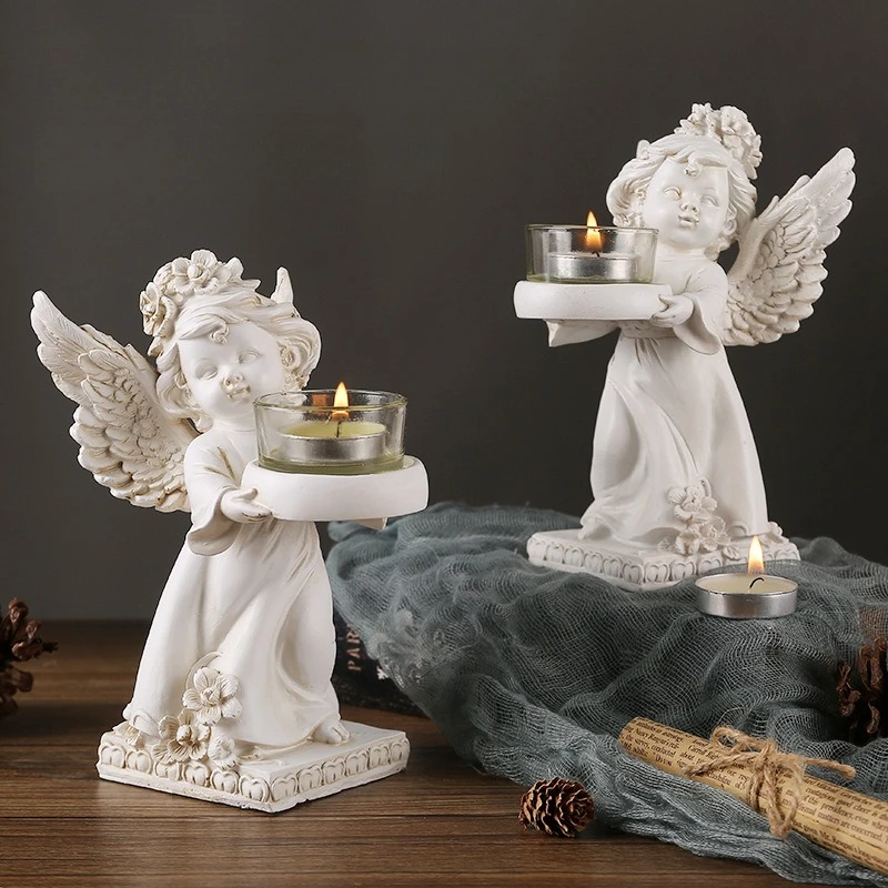 

2026 European Retro Angel Candlestick Ornament Resin Home Desktop Decoration Decorative Candlesticks Candelabro