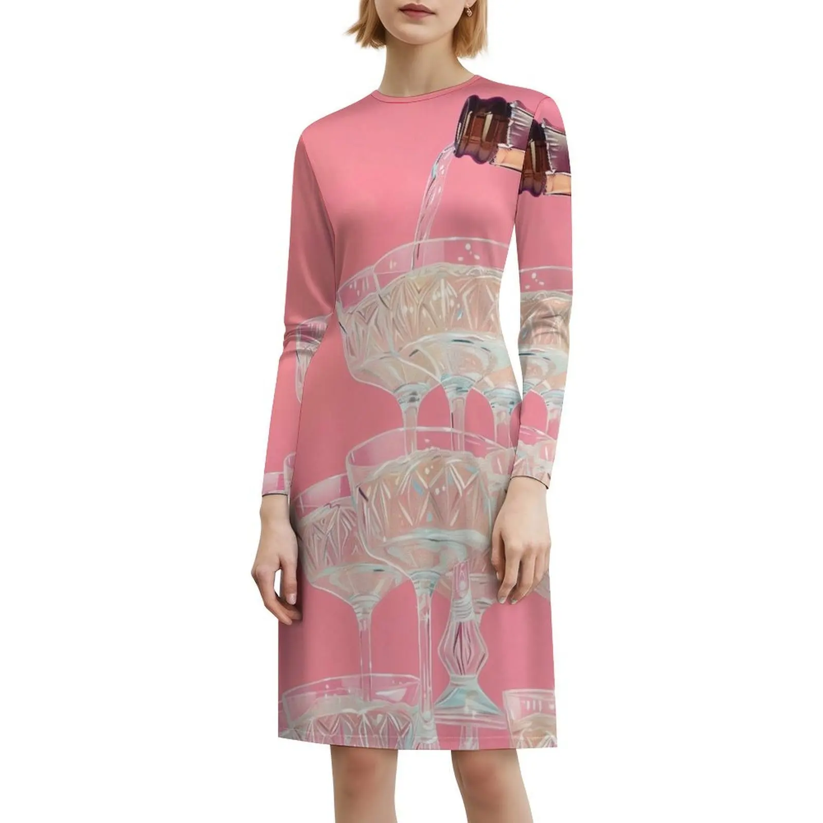 Apenas uma menina feminina streetwear vestido de festa na moda impressão clube roupas para feminino torre champanhe vidro vestidos das mulheres