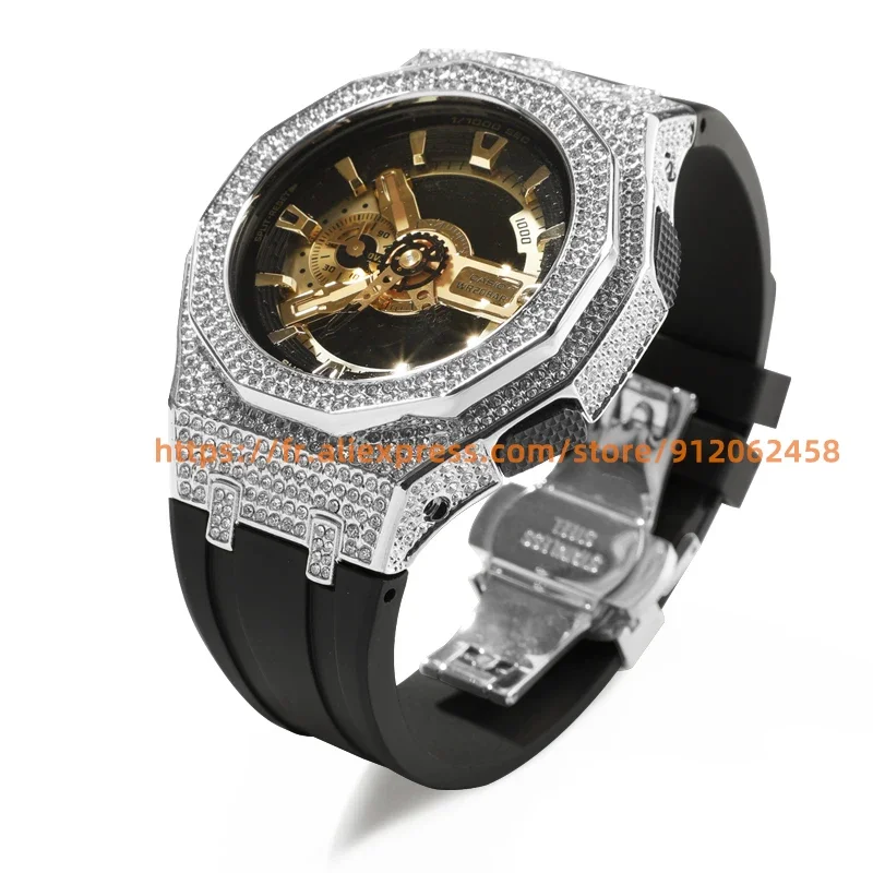 Resist Shock GA-110 /110/120 GD-100/110/120 Metal Case Bling Diamond Case Strap Rubber Watch Band Accessories