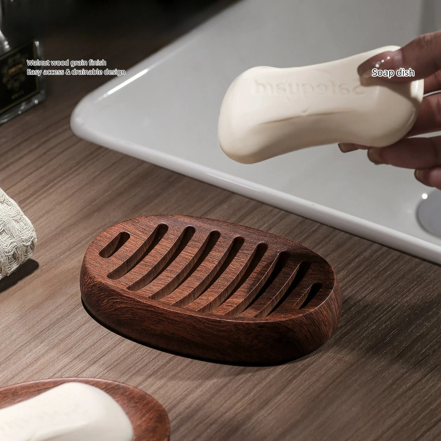 Oval Wooden Soap Dish Hotel Bathroom Drainable Soap Holder Kitchen Wooden Storage Rack Drainable Soap Dish Bathroom Accessory