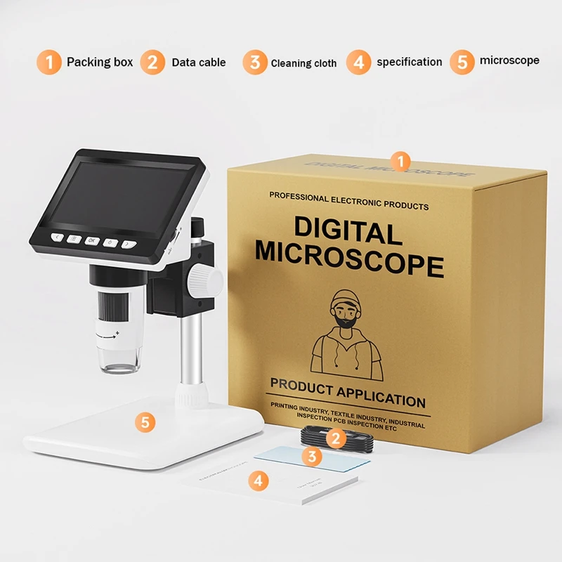 4.3 Inch LCD Digital Microscope With 8 Adjustable LED Lights, PC View With Adjustable Holder