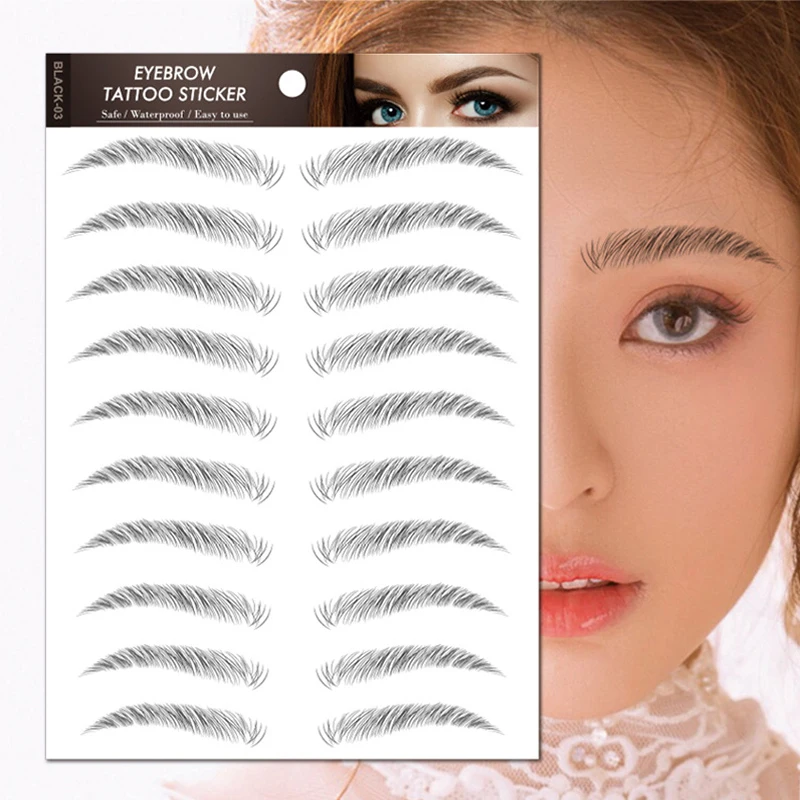 9/10 Double 6D Bionic Eyebrow Tattoo Sticker Hair Like Fake Eyebrow Waterproof Lasting Black Brown Eyebrow Sticker Cosmetics