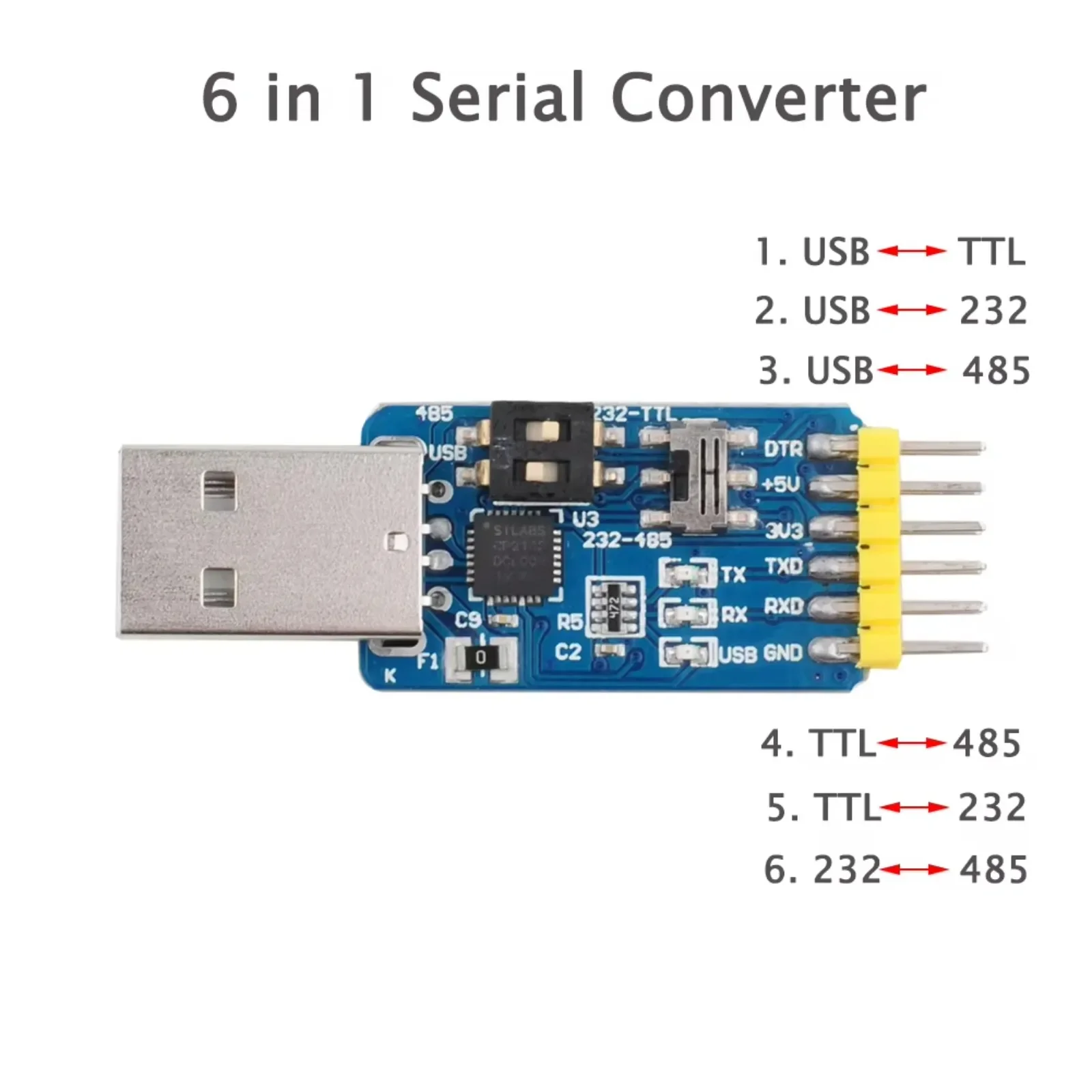 

5Pcs/Lot RCmall 6 in 1 1 USB to TTL Serial Converter Module USB to TTL 232 485 ,to 232 485,232 to 485 Adapter