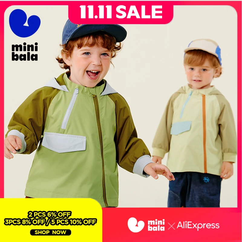 

Миниатюра Bala для мальчиков, ветрозащитная куртка с капюшоном, новинка 2025, осеннее уличное водонепроницаемое пальто для детей