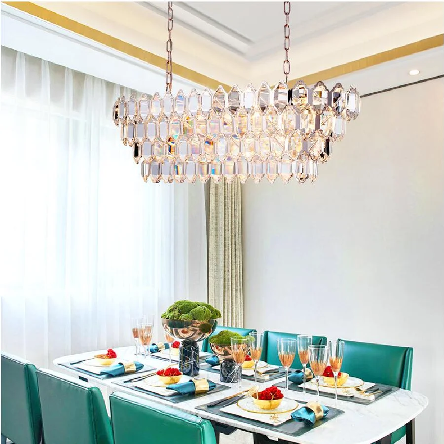 Modern crystal chandelier living room luxury decorative lamp hollow creative rectangle restaurant bedroom k9 crystal lamp