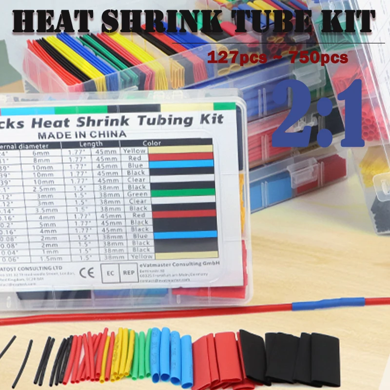 Heat Shrink Tube Kit Thermoresistant 2:1 Shrinkage Tubing Wire Wrapping Electrical Connection Cable Insulation Sleeved Protecter