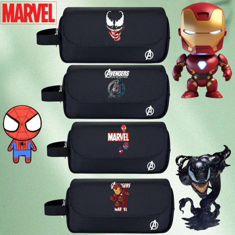 Anime Los Vengadores Marvel Iron Man Spiderman Venom Cool Patrón de dibujos animados creativo Estuche para lápices portátil ligero de moda