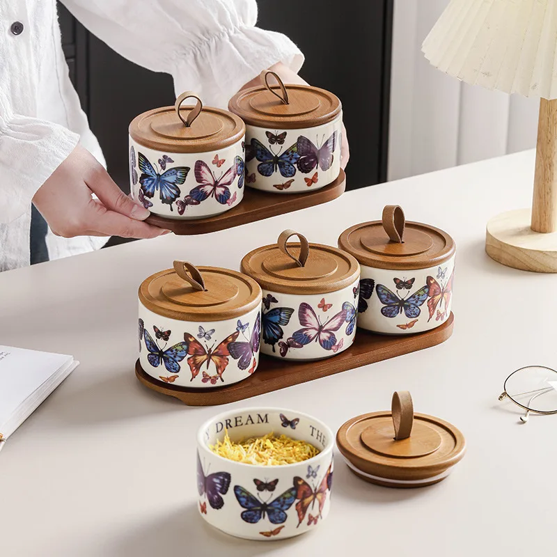 

Elegant Butterfly Tea Storage Jar Ceramic Airtight Container Kitchen Organizer for Sugar Coffee Spices