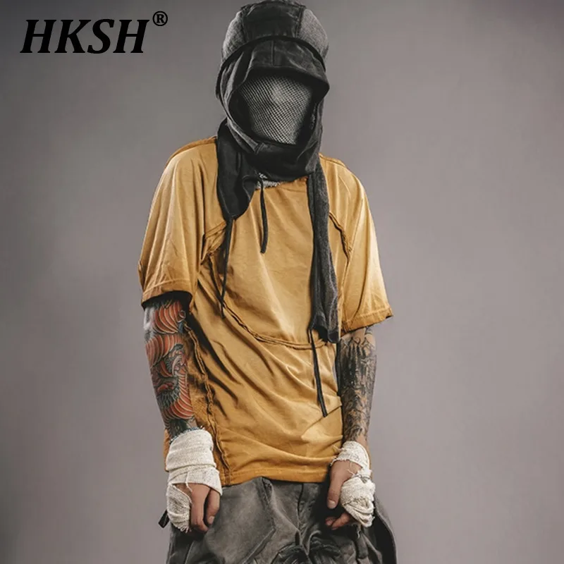 

HKSH Summer New Men's Tide Punk Tees Waste Land Splicing Wrapped Edges Vintage Spliced Bat Sleeve Trendy Casual T-shirts HK1246