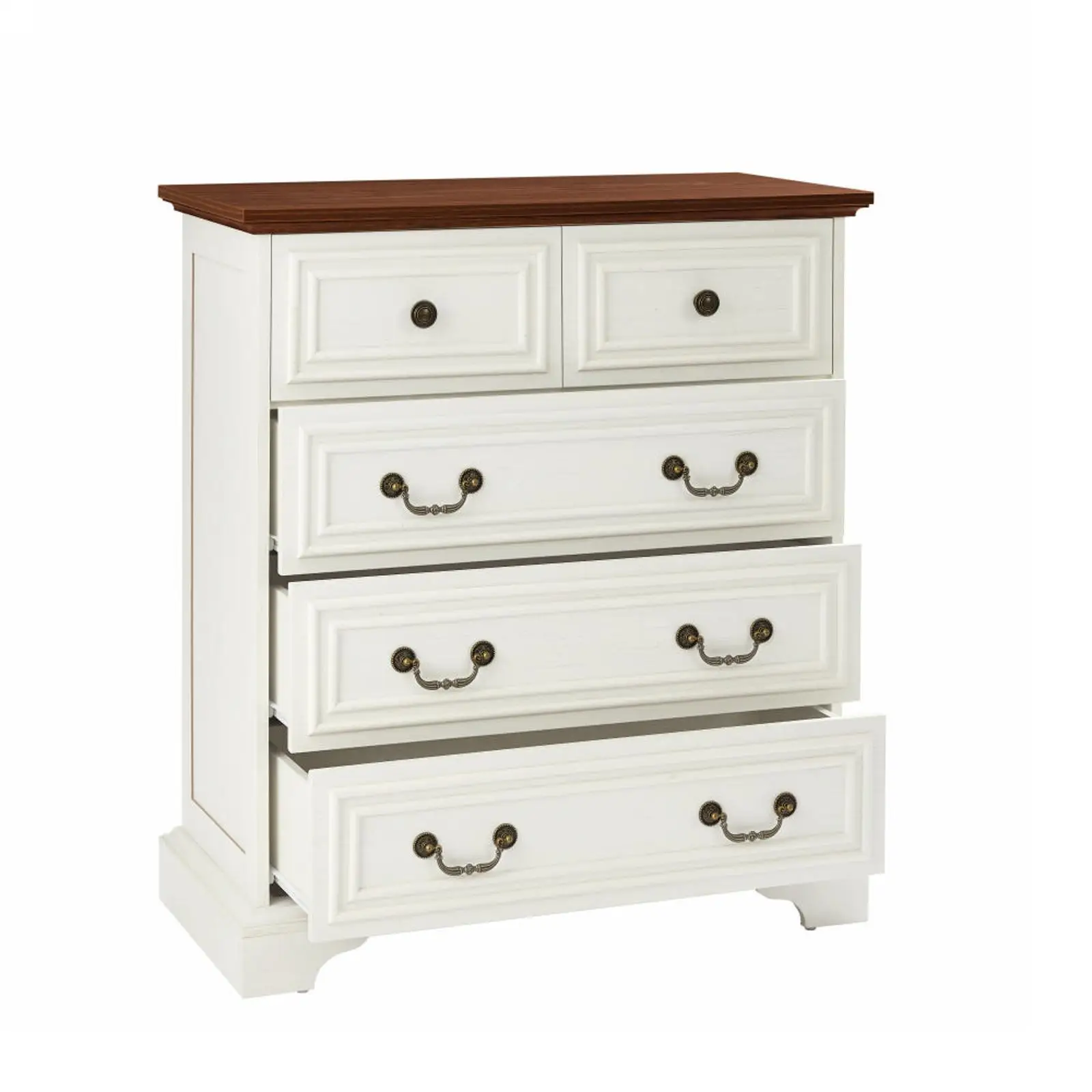 

Antique Style White Chest of Drawers with Embossed Texture Wardrobe Organizer for Comfortable Bedroom Storage