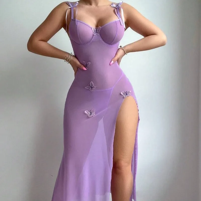 

Two Pieces Sexy Lingerie Sets Exotic Bra Nightdress Sexy Lace Sleepwear Solid Slim Soft Dresses V Neck Full Slip Sleepwear Suit