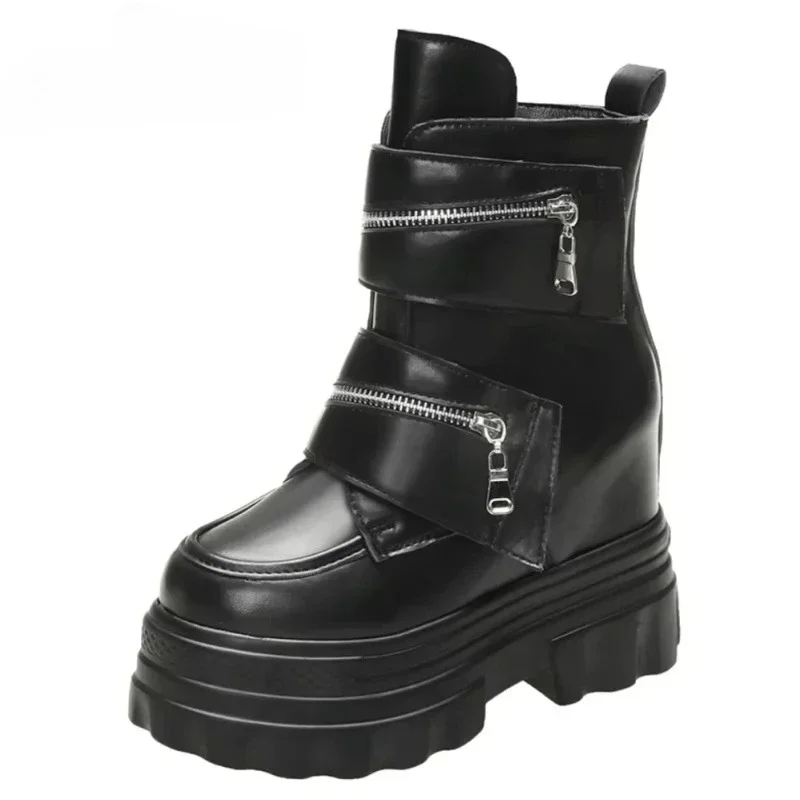 

Women's Leather Punk Ankle Boots New 2025 Autumn Winter High Platform 11CM Heels Chunky Motorcycle Boots for Women Booties Mujer
